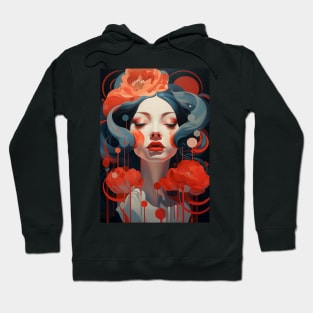 Woman Red Flower Hoodie